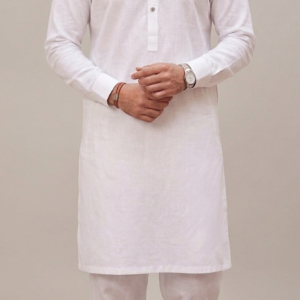 SOLID OFF-WHITE COTTON KURTA WITH PAJAMA