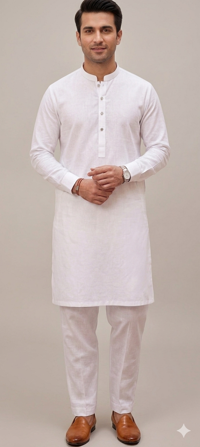 SOLID OFF-WHITE COTTON KURTA WITH PAJAMA
