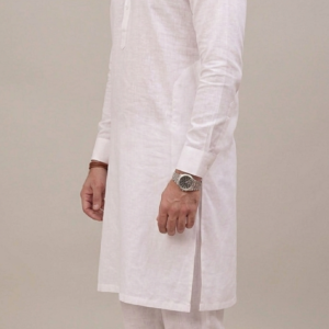 SOLID OFF-WHITE COTTON KURTA WITH PAJAMA