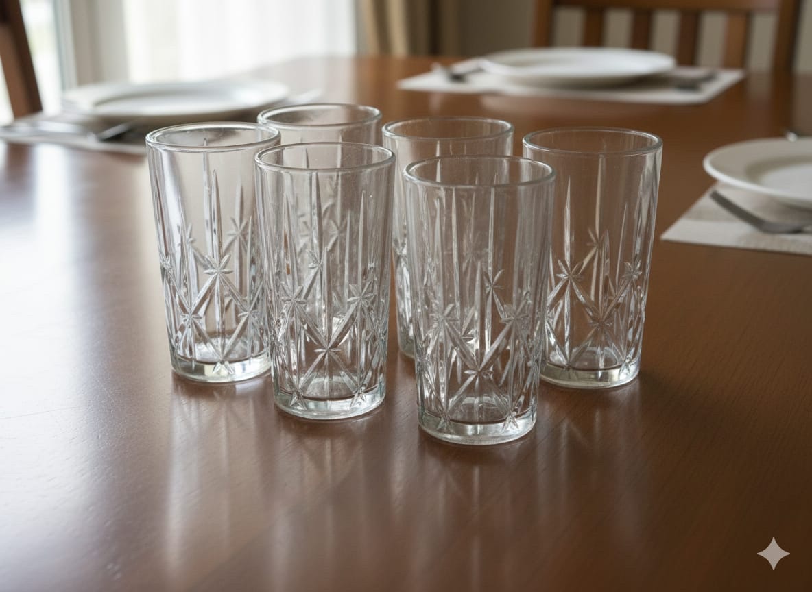 Premium Crystal-Cut Water Glass Set – 6 Pieces