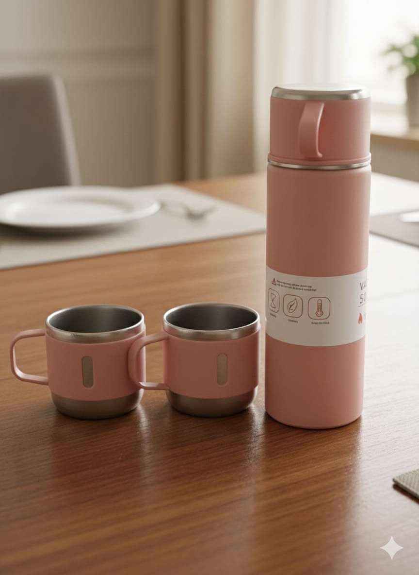 Premium Vacuum Flask Set – 500 ML with 2 Tea Cups
