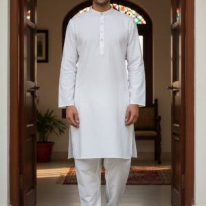 SOLID OFF-WHITE COTTON KURTA WITH PAJAMA