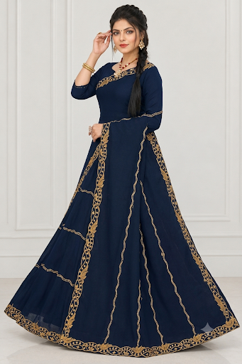 Women's Saree
(DS-Silky Saree) Silky Women's Elegant Navy Blue Embroidered Ready-to-Wear Gown/Saree Style Outfit with Matching Blouse Piece
Free Delivery 🚚
No Shipping charges