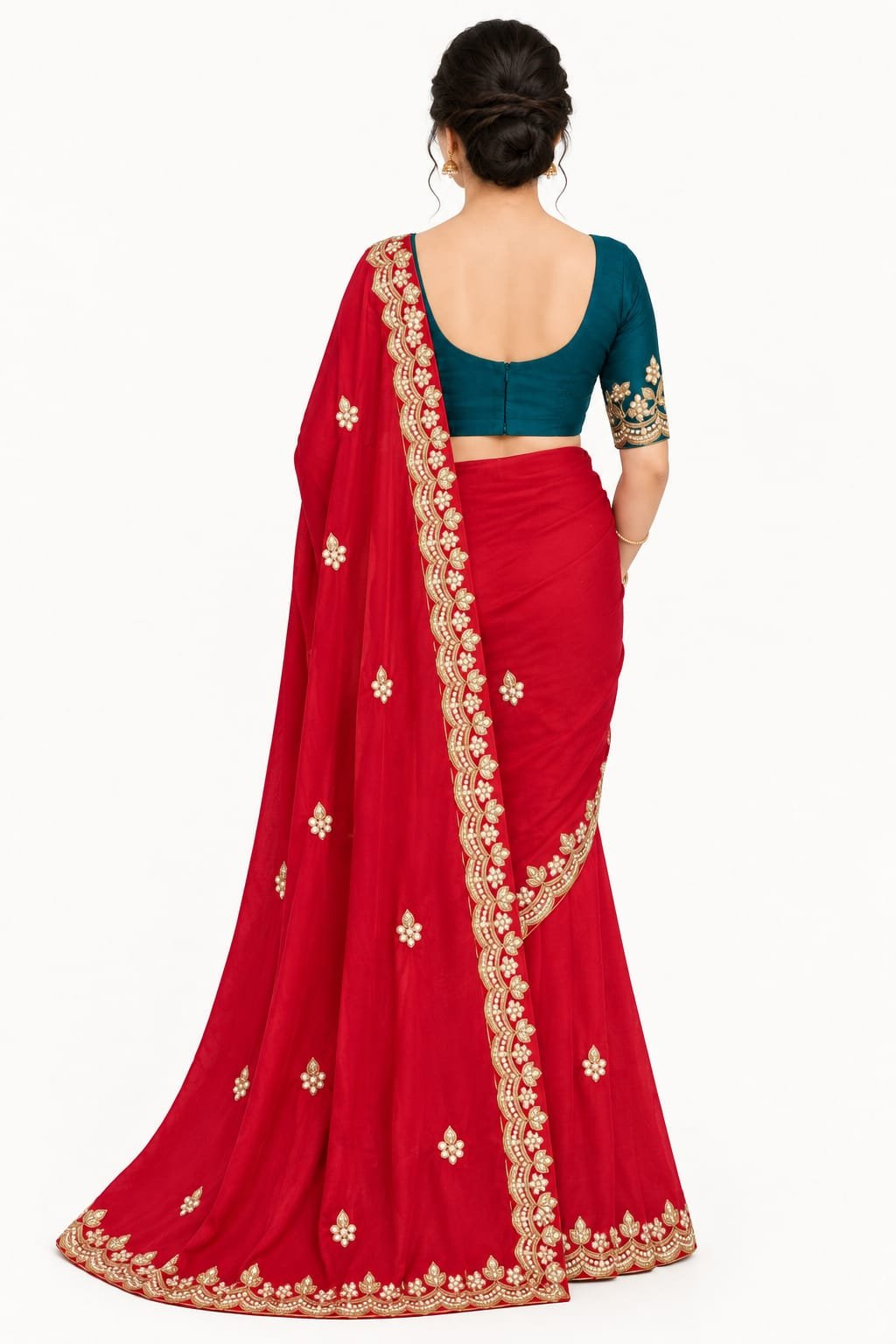 Internet Saree
Elegance Redefined: Crimson Red Internet Saree with Contrasting Teal Blouse-
Free Delivery π
No Shipping charges - Image 2